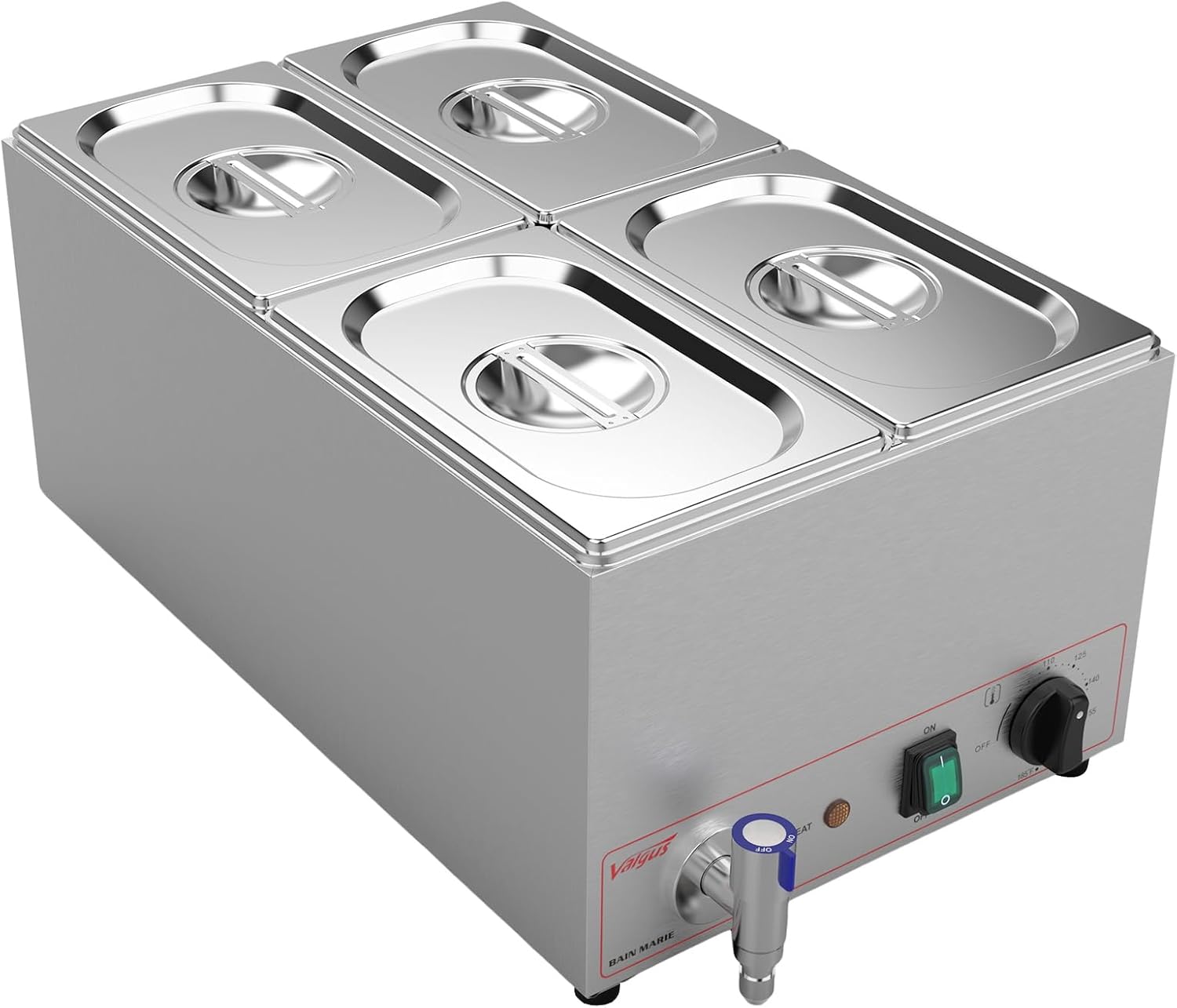 Gewerblicher Speisewärmer 4er Edelstahl Bain Marie 4 Behälter 15 L Buffet professionell Dampftisch – Thumbnail 8