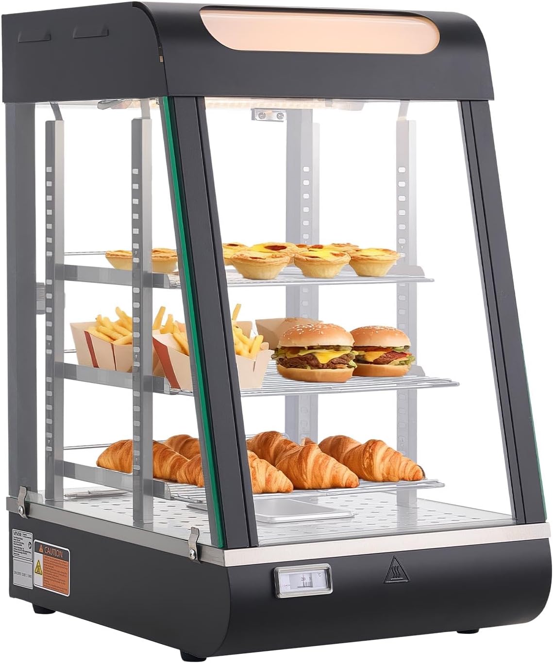 Wärmetheke 3-stöckig 57 L Warmhaltevitrine 800 W Warmhaltetheke 30–85 °C Speisenwärmer mit LED