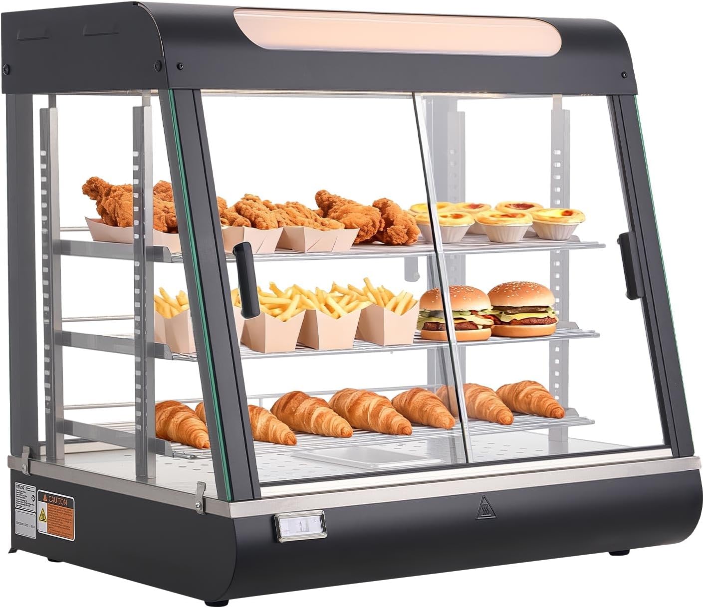 Warmhaltevitrine 100 L Wärmetheke 3-stöckig 1200 W Warmhaltetheke 30–85 °C Speisenwärmer LED-Beleuch