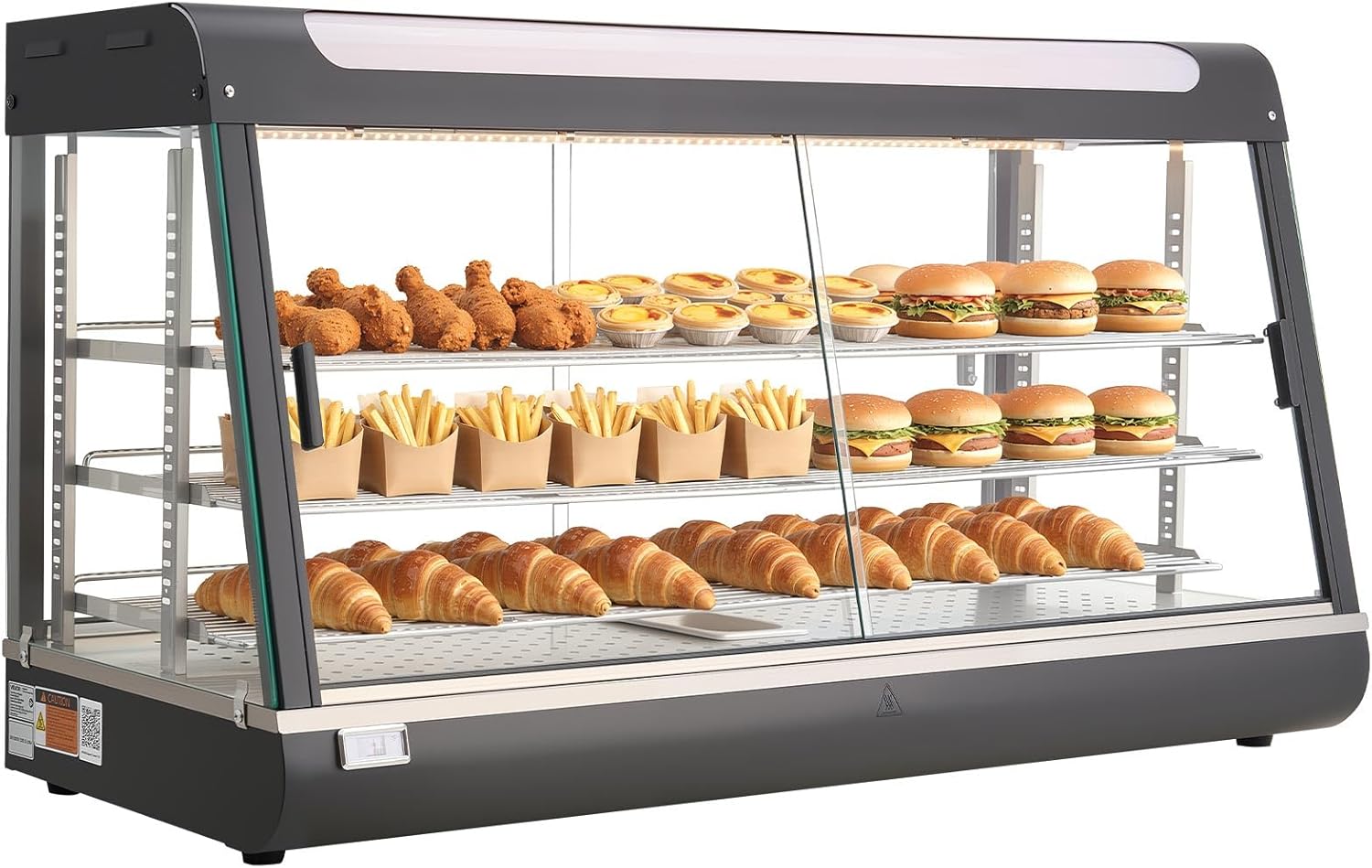 Wärmetheke 180 L 3-stöckig Warmhaltevitrine 1600 W Warmhaltetheke 30–85 °C Speisenwärmer LED-Beleuch – Thumbnail 10