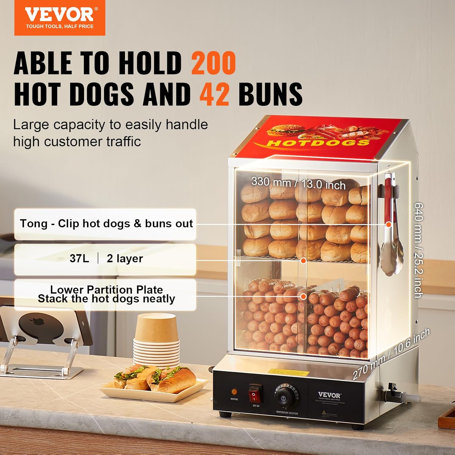 Hot Dog Dampfgarer 37 L 2-stufiger 30°C – 85°C Hot Dog Hütten-Dampfgarer Temperaturregelung – 2