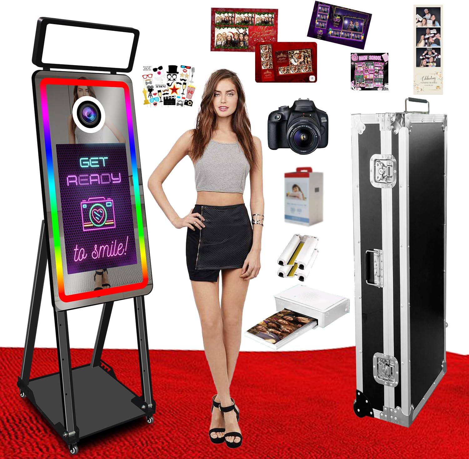 Magic Mirror Fotoautomat Fotobox Drucker Kamera quadratischem Aufhelllicht + Mini-PC + 21,5“ Touch