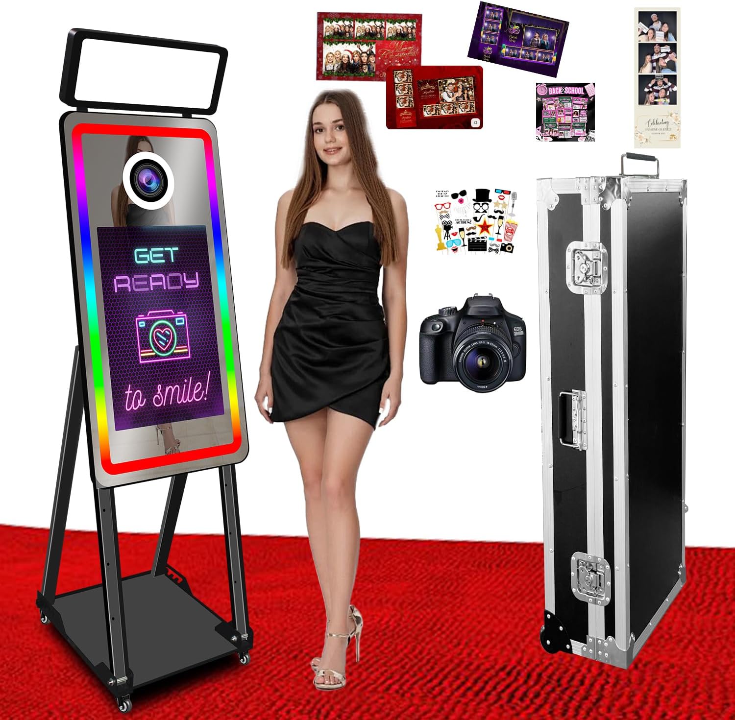 Magic Mirror DSLR Fotoautomat mit Kamera Ringlicht & Flightcase + 21,5“ Touchscreen Selfie-Fotobooth