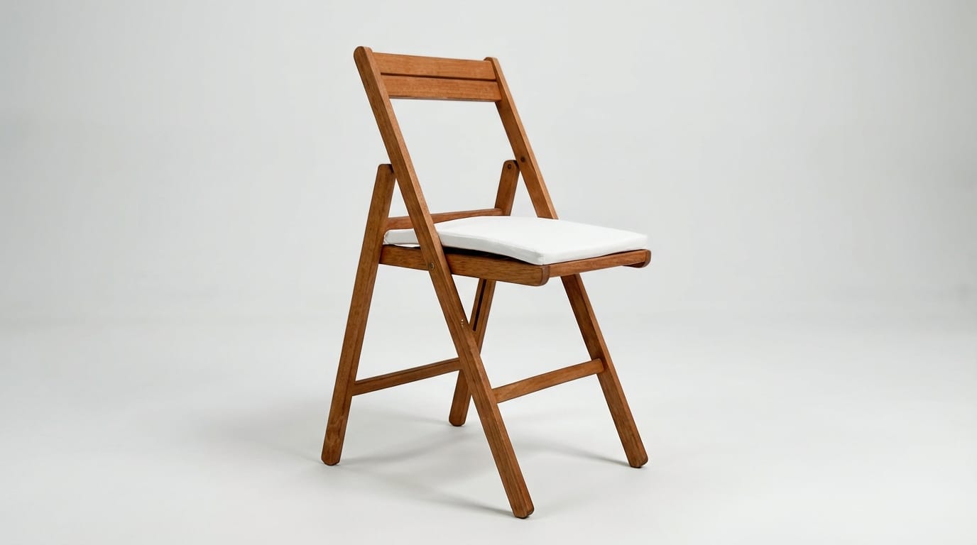 Eleganter Holz-Klappstuhl in weiß oder braun mieten – Praktischer Hochzeitsstuhl für Ihre Feier – 3