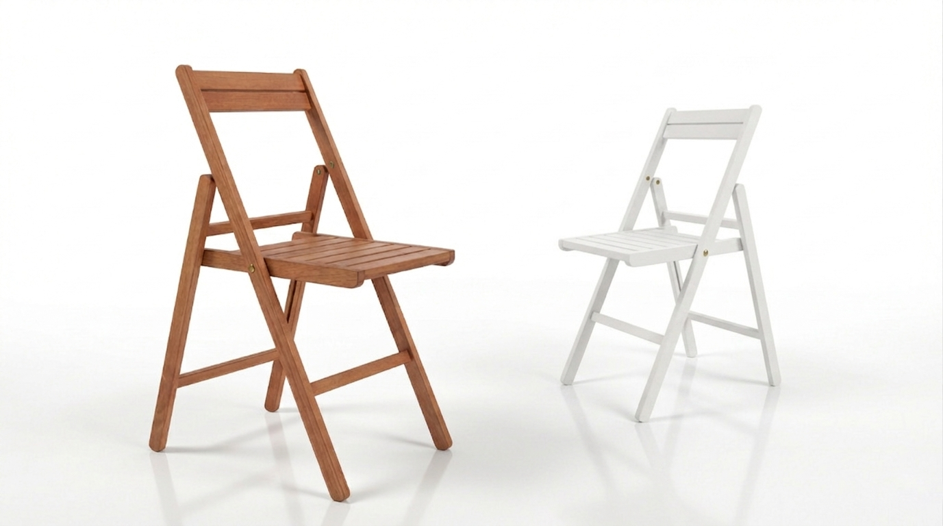 Eleganter Holz-Klappstuhl in weiß oder braun mieten – Praktischer Hochzeitsstuhl für Ihre Feier
