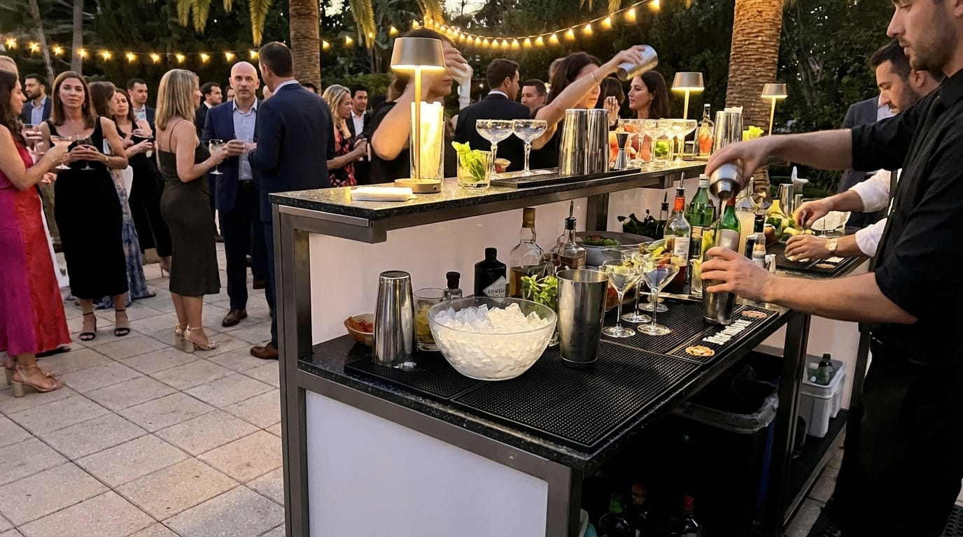Mobile Edelstahl-Cocktailbar mieten – Exklusive Event-Bar (150 cm) mit edler Optik – Thumbnail 6