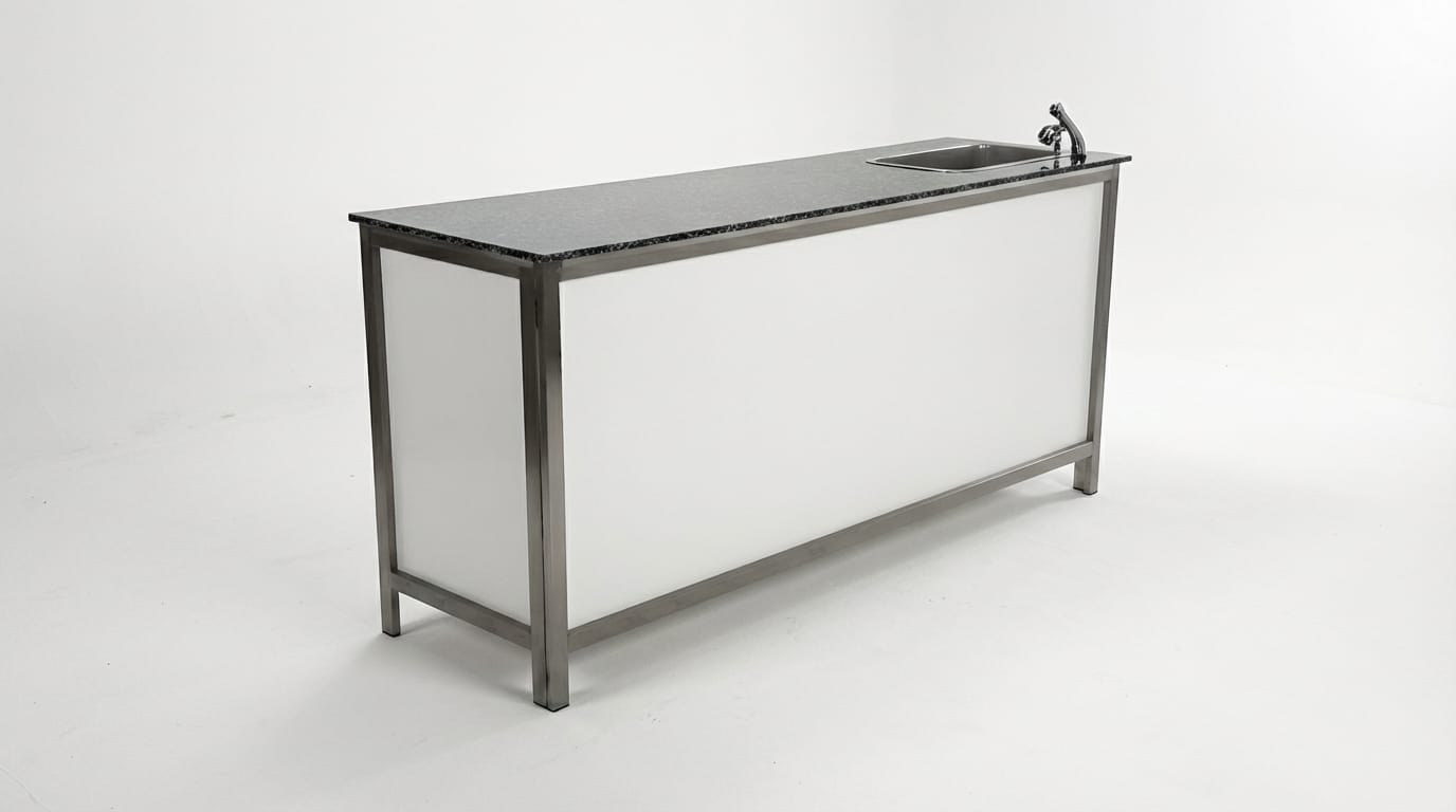 Profi Klapptheke, Nasstheke, Tresen Edelstahl mieten (200 cm) – Mobile Naßtheke aus Edelstahl – 3
