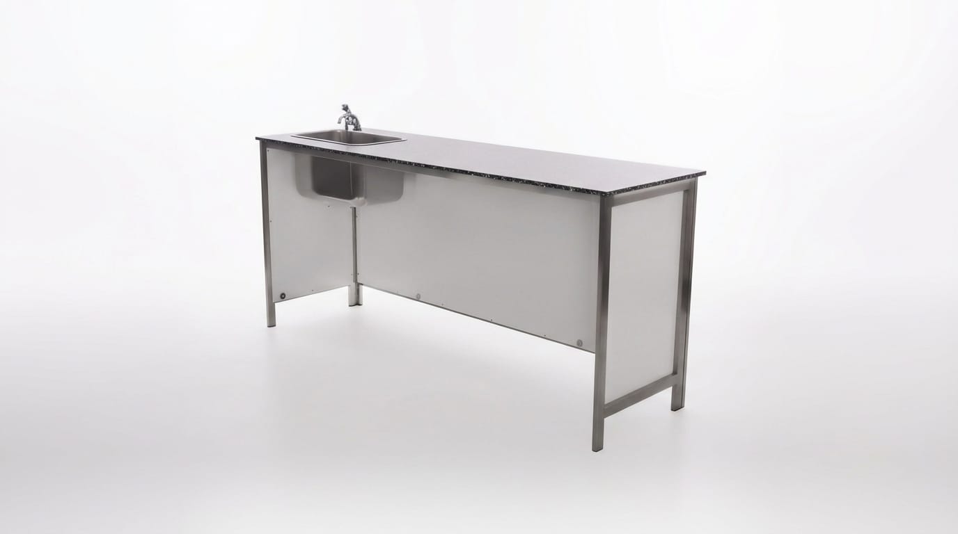 Profi Klapptheke, Nasstheke, Tresen Edelstahl mieten (200 cm) – Mobile Naßtheke aus Edelstahl – 4