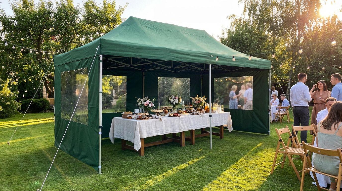 Faltzelt, Festzelt, Partyzelt, Bierzelt mieten (6x3m) – Wasserdichter Pavillon in Weiß oder Grün – 3