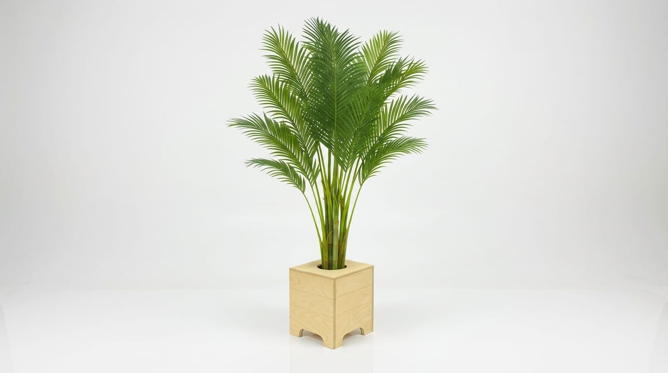Hanfpalme mit Holz-Topf, Wetterfest. ARECA Palme mieten – Tropische Goldfruchtpalme für Events