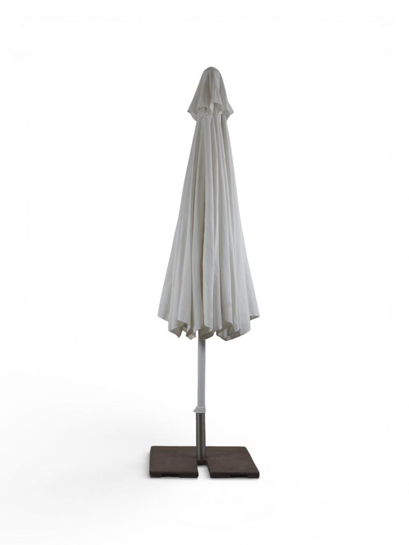 Marktschirm mieten (400×400 cm) – Großer Sonnenschirm in Weiß inkl. 40kg Ständer – 4