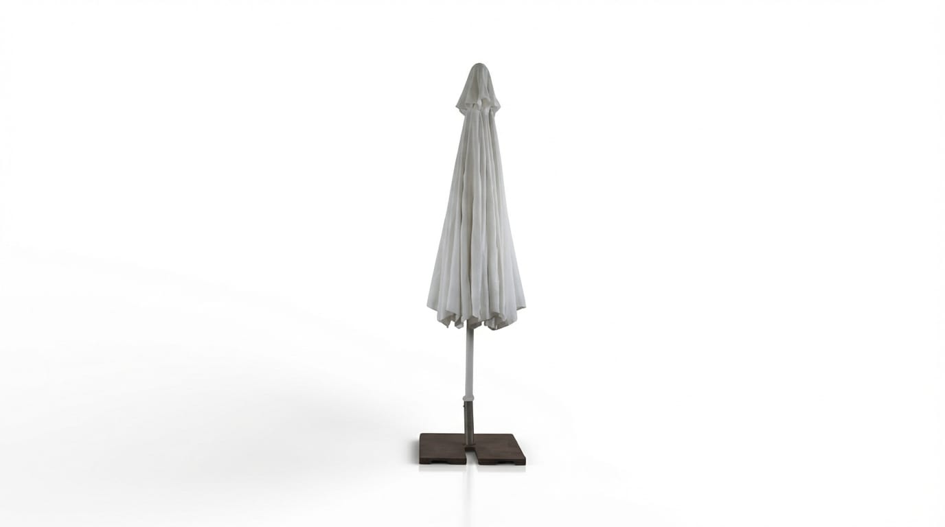 Marktschirm mieten (400×400 cm) – Großer Sonnenschirm in Weiß inkl. 40kg Ständer