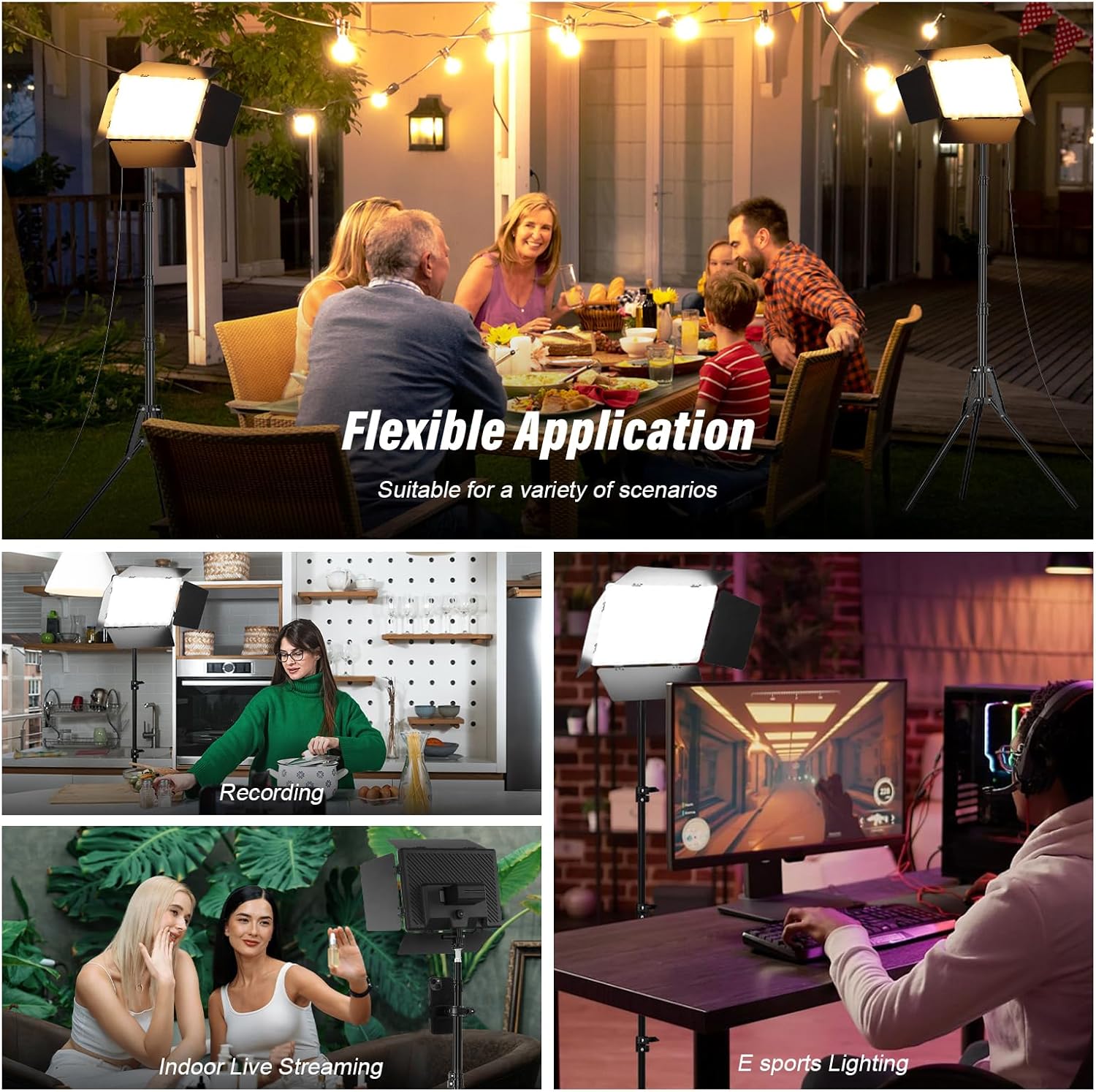 Fotobeleuchtung 2-Pack Bi LED Licht-Kit Beleuchtung Video Licht Panel Set mit Scheunentor 2500-6500  – 3