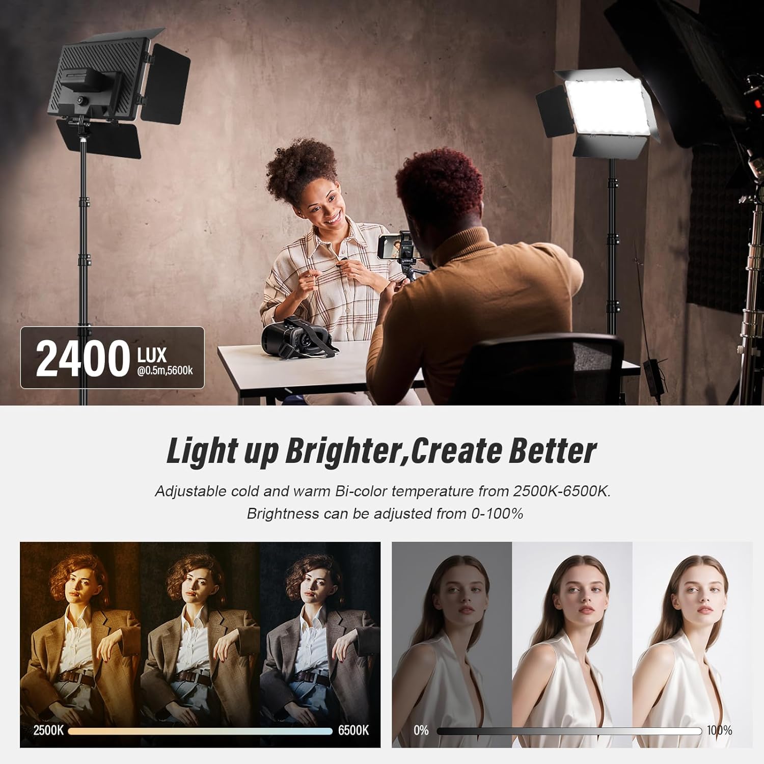 Fotobeleuchtung 2-Pack Bi LED Licht-Kit Beleuchtung Video Licht Panel Set mit Scheunentor 2500-6500  – 4