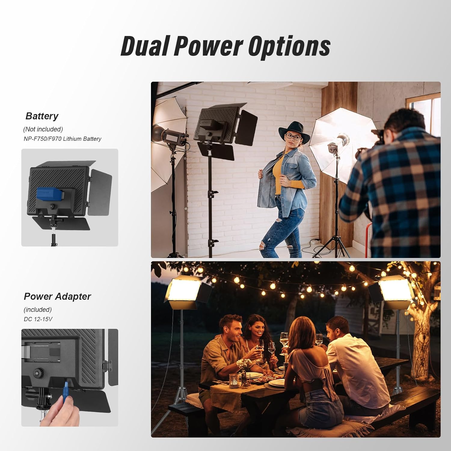 Fotobeleuchtung 2-Pack Bi LED Licht-Kit Beleuchtung Video Licht Panel Set mit Scheunentor 2500-6500  – Thumbnail 6