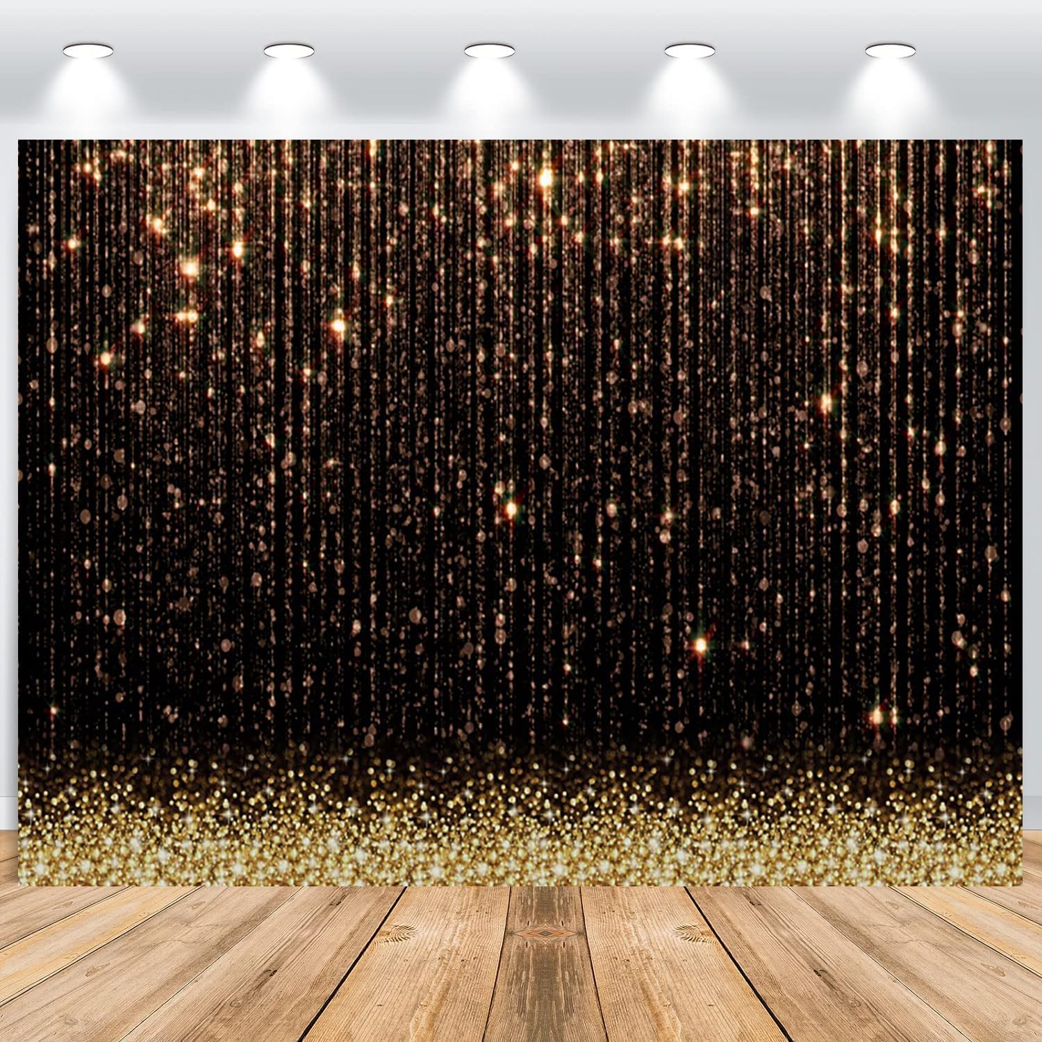 Gold Hintergrund E 3 x 2 m goldener Glitter Partikel Schwarz Traum Foto Vinyl Fotobox Geburtstag