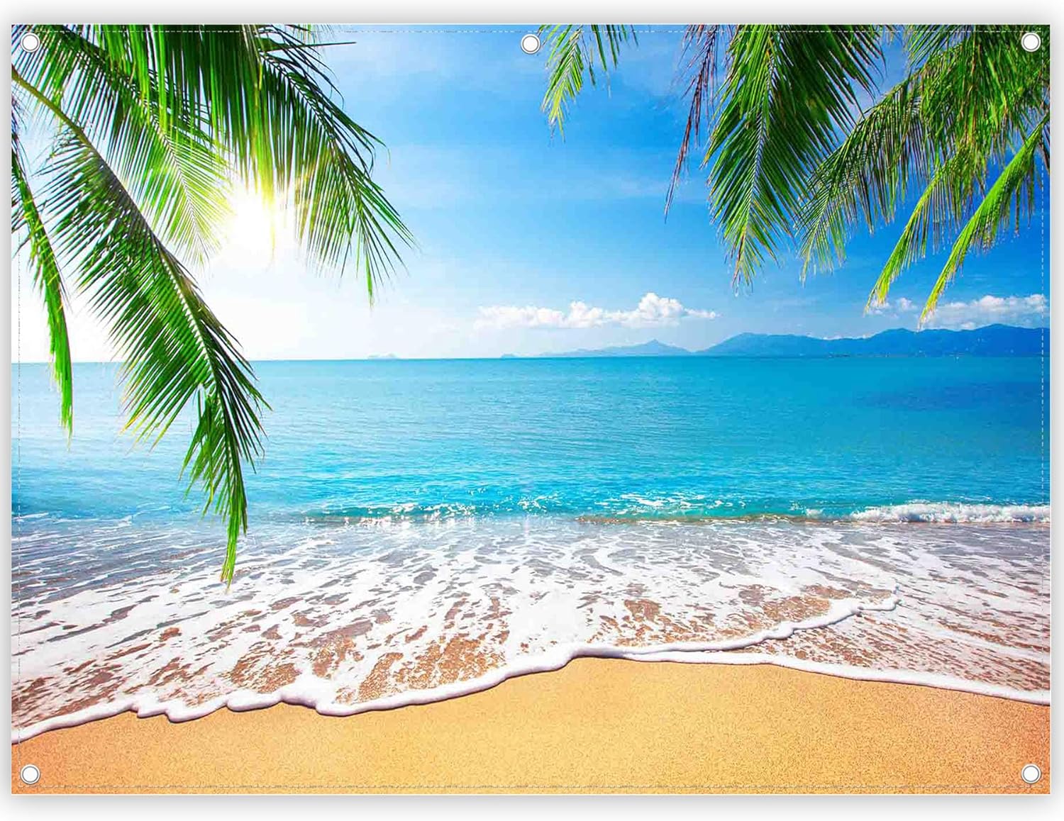 Sommer-Strand Hintergrund 2,43 x 1,8 m Fotografie hawaiianischer tropischer Ozean Palmenblätter Meer