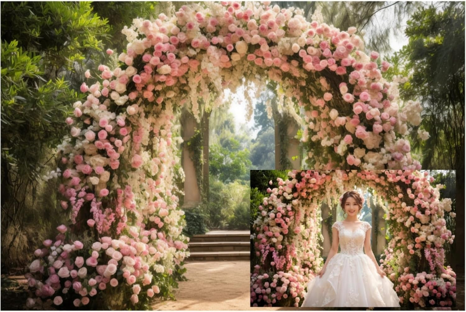 Hochzeitshintergrund Fotohintergrund 2,7 x 1,8 m Blumen Bogen Hintergrund für Fotografie Fotobox